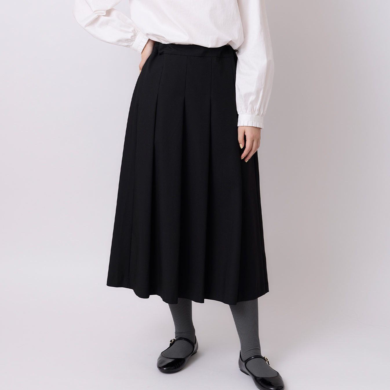 トロストレッチ タックフレアースカート